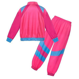 Survêtement pour filles rose et bleu à blocs de couleur, fermeture éclair intégrale, sportif et décontracté, idéal pour le printemps, 100 % polyester, léger, coupe classique - Product Image 2