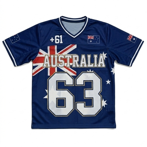Maillot de football australien pour adulte, coupe classique, unisexe, blanc et bleu, 100% polyester, maille respirante, manches courtes, col en V, été - Product Image 4
