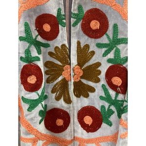 Hand Embroidered Velvet Cotton <b>Jacket</b> Women Mandarin Collar Full Sleeve Autumn Winter Bohemian Eye Pattern Open Front Coat - Product Image 5