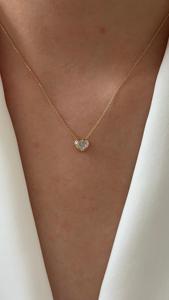 Collier Pendentif Breloque Diamant Cœur Taillé en Bezel, Or Massif 14K 18K, Diamant de Laboratoire, Minimaliste, pour Usage Quotidien, Chaîne à Superposer, Bijoux Fins - Product Image 2