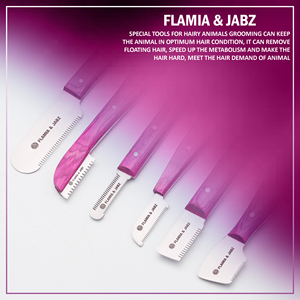 FLAMIA & JABZ ชุดหวีกรูมมิ่งสุนัขสแตนเลส 6 ชิ้น พร้อมด้ามไม้ ชุดมีดตัดขนสำหรับสัตว์เลี้ยง สีชมพู - Product Image 2