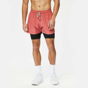 Shorts de sport athlétiques pour hommes, 100 % polyester, tissu respirant, doublure de compression, shorts de performance 2 en 1 - Product Image 1