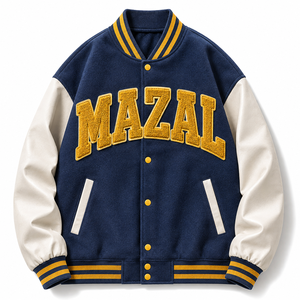 เสื้อแจ็คเก็ต Letterman แบบสั่งทำพิเศษ ตัวเสื้อผ้าฝ้าย พิมพ์ตัวอักษรหนา สำหรับแบรนด์สตรีทแวร์ จัดส่งรวดเร็ว รับผลิตแบบ Private Label - Product Image 1