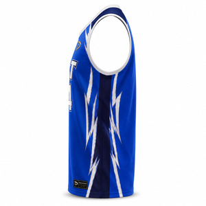 Aurora Basketball Jersey Men's Sleeveless Tank Top Blue Lightning Print Sublimated Moisture Wicking <b>Athletic</b> Fit - Product Image 4