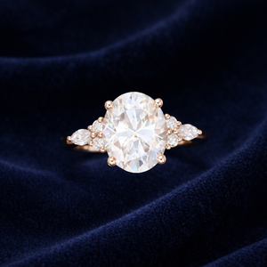 แหวนหมั้นเพชรโมอิสซาไนต์ทรงรี Elvoragems รับรองโดย IGI แหวนแต่งงานแบบวินเทจประดับเพชรคลัสเตอร์สีโรสโกลด์ แทนเพชรแท้ ทอง 14K/18K - Product Image 3