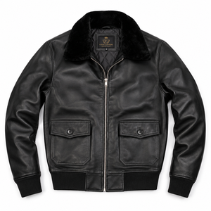 Chaqueta de Cuero Genuino Azul Invierno para Hombre, Estilo Motero, Cuello Alto, Cierre de Cremallera, Resistente al Viento, Transpirable, Secado Rápido, Ecológica - Product Image 1