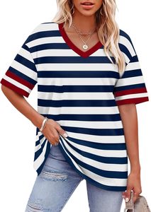 Camiseta de Manga Corta con Cuello en V para Mujer, Estampado de Bandera Americana, Corte Holgado, Informal, para Primavera/Verano, Cómoda, ODM - Product Image 2