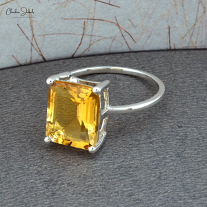Anillo Solitario Elegante con Gema de Citrino Corte Esmeralda de 11x9 mm para Ella, Anillo de Piedra de Nacimiento de Noviembre, Regalo de Cumpleaños Perfecto para Seres Queridos - Product Image 5