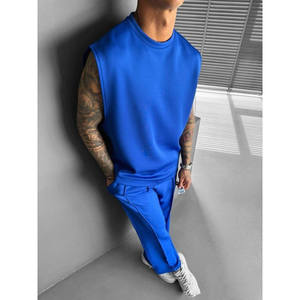 Débardeur sans manches en tricot bleu pour homme, col rond, couleur unie, vêtements décontractés, costumes pour homme, tenues de couleur unie - Product Image 1