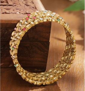 Women's Traditional Style Gold Plated Brass Bangles Set Imitation Pearl <b>Crystal</b> Rhinestone for Bridal Wedding Engagement Festive - Product Image 3