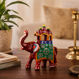 Figurine d'éléphant indien en bois artisanal, peinte à la main, décoration d'intérieur, statue pour table - Product Image 6