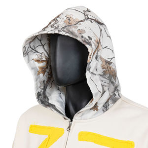 Sudadera con Capucha Extra Grande para Hombre, Color Amarillo Crema, Aplique ZZ, Estampado Puff, Felpa Francesa, Algodón, Ropa Urbana, Otoño - Product Image 5