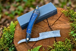Cuchillo Plegable Industrial Hecho a Mano de Acero de Damasco BA Enterprises con Hoja Recta, Mango de Madera y Apertura con Perilla para Caza 8 - Product Image 2