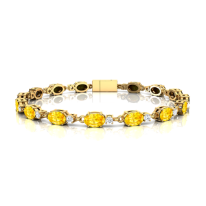 สร้อยข้อมือเทนนิสทองคำ 14K ประดับพลอยแซฟไฟร์สีเหลืองทรงรีธรรมชาติและเพชรทรงกลม รุ่นขายดีอันดับต้นๆ ปี 2026 สร้อยข้อมือดีไซน์หรูหรา - Product Image 6
