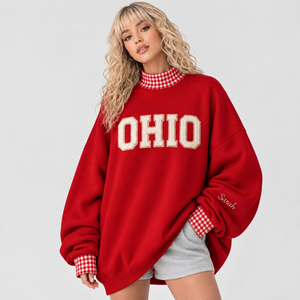 Oversized Women's Mock Neck Sweatshirt <b>Checkered</b> Neck And Cuffs New York Printed <b>Top</b> Autumn Streetwear Wear - Product Image 3