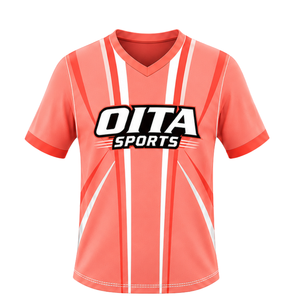 Maillot de rugby blanc et orange corail à manches courtes et col en V, uniforme d'équipe respirant et léger, vêtements de sport personnalisés pour l'entraînement - Product Image 1