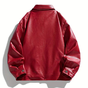 Chaqueta Bomber de Cuero Sintético PU de Diseño Personalizado a la Moda, Unisex, con Logotipo Personalizado, Estilo Vintage, Corte Holgado, Chaqueta Urbana - Product Image 2
