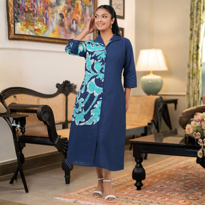 Elegant <b>Batik</b> Print Super Lawn Casual A-Line Breathable Autumn Daily Midi <b>Dress</b> for Women - Product Image 2