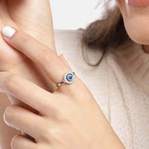 Mystic Ward Evil Eyee CZ Rhodium Plated 925 Sterling <b>Silver</b> <b>Ring</b> (<b>Adjustable</b>) Engagement Wedding <b>Ring</b> for Women Handmade - Product Image 3