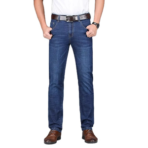 Custom Europe Men's <b>Jeans</b> Slimming Straight-leg Office Stretchable Long Pants with Rivet Zipper & <b>Button</b> Decorations <b>Jeans</b> Men - Product Image 1