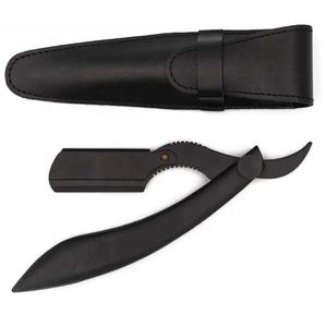 มีดโกนหนวดสแตนเลสเคลือบสีดำแบบพับได้ ขนาด 6.5 นิ้ว พร้อมซองหนัง - Product Image 1