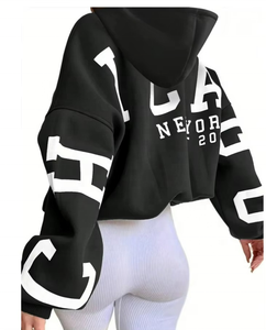 Drop Shoulder <b>Thick</b> Cotton Oversized Pullover Hoodie Custom logo Letter Printed Heavy Hoodie for Women - Product Image 3