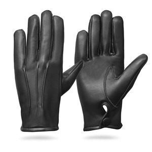 Gants de conduite en cuir de mouton noir, longueur poignet, non doublés, thermiques, style uni, pour usage quotidien, chaleur hivernale - Product Image 1