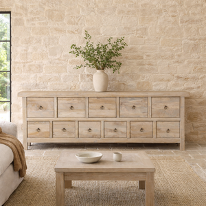 Commode à tiroirs en bois recyclé sablé, rustique, faite à la main, finition naturelle, avec onze tiroirs, pour chambre à coucher - Product Image 4