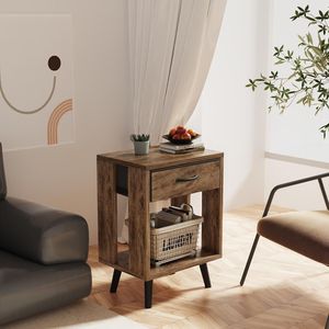 Dark Rustic Brown Bedroom <b>Side</b> Tables Set of 2 Nightstands with Fabric Drawers and Open Shelves Bedside Table Nightstands - Product Image 5