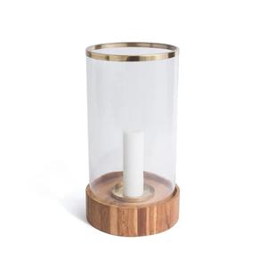 Porte-bougie en verre sur base en bois, hurricane, bord doré, pot en verre, décoration de table pour les fêtes de Noël, porte-bougie tendance - Product Image 5