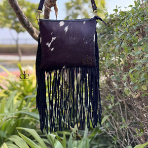 Bolso de Hombro de Piel de Vacuno con Flecos, Última Novedad, Bolsos Estilo Gitano Vintage con Pelo de Piel para Mujer - Product Image 1