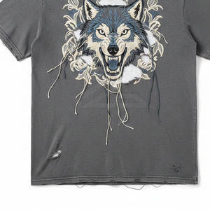 เสื้อยืดผู้ชายผ้าฝ้าย 100% สวมใส่สบายทุกวัน ลายปักแบบดิสเทรส ทรงโอเวอร์ไซส์ ระบายอากาศได้ดี แห้งเร็ว สไตล์สตรีทแวร์ - Product Image 4