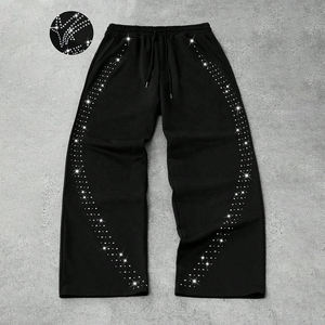 Custom Rhinestone Wide Leg Sweatpants Men Heavyweight Cotton <b>Baggy</b> <b>Joggers</b> Streetwear Track Pants OEM ODM Manufacturer - Product Image 4