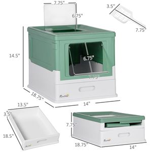 Green and White XL Fully Enclosed <b>Cat</b> Litter <b>Box</b> with Front Entry Top Exit Easy Clean Stainless Steel 9L Inner Space for Pets - Product Image 3