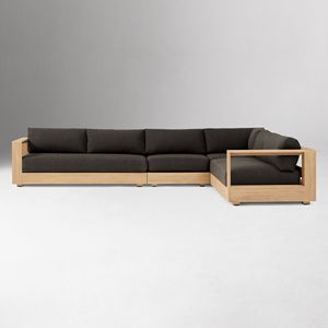 Canapé d'angle de patio en teck de style Japandi moderne, tissu anthracite et structure en bois - Product Image 2