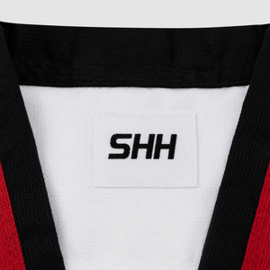 Conjunto de Uniforme de Taekwondo SHH, Dobok de Algodón Blanco con Ribete Rojo y Negro para Adultos, Ropa de Artes Marciales Unisex - Product Image 6