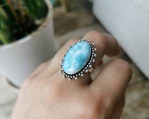 Anillo de Plata Larimar, Anillo de Plata de Ley 925, Plata de Ley 925 Sólida - Product Image 3
