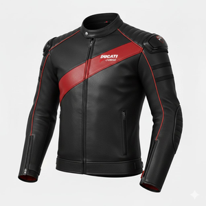 เสื้อแจ็คเก็ตหนังสำหรับขี่มอเตอร์ไซค์/มอเตอร์สปอร์ต  แบบมีรูระบายอากาศ  หนังวัว/หนังจิงโจ้  สำหรับผู้ชาย  พร้อมอุปกรณ์ป้องกัน CE  ทุกขนาด - Product Image 1