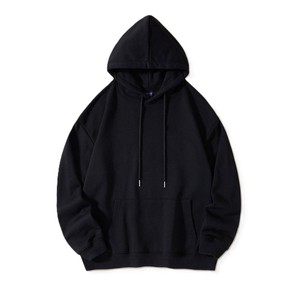 Sudadera con Capucha Extra Grande para Hombre, Negra, de Algodón, Felpa Francesa, Informal, con Bolsillos, Corte Regular, para Otoño - Product Image 1