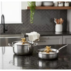 Ollas y Cacerolas de Cocina de Acero Inoxidable Martillado Estilo Europeo Moderno Artesanal con Tapas de Mariposa, Utensilios de Cocina Ecológicos Forjados a Mano - Product Image 3