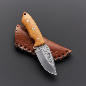 Couteau à éplucher les olives gravé à la main, gravé sur acier D2, avec le même design que la fourreau en cuir, lame de haute qualité. - Product Image 1
