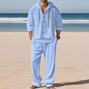 <b>Men</b> Linen Long Sleeved <b>Shirt</b> And Pants Set Breathable Outdoor Leisure Hiking <b>Beach</b> Sports Clothing Perfect Summer Set Designed - Product Image 6