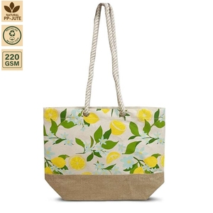 Bolsa de Playa de Yute Laminada con Impresión Personalizada, Asas de Cuerda, Venta al Por Mayor, OEM, Marca Privada, Proveedor de Bolsas de Compras Reutilizables - Product Image 1