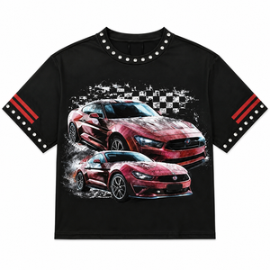 Camiseta personalizada con pedrería, estilo vintage, look urbano, manga corta, algodón, jersey, unisex, cómoda. - Product Image 1