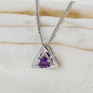 Collier en améthyste naturelle, collier en argent sterling, bijoux en pierre précieuse violette de forme trilobée pour femmes - Product Image 4