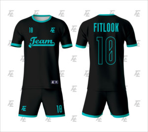 Maillot de football personnalisé sublimé noir et turquoise, col rond, manches courtes, en polyester anti-humidité, pour homme adulte, tenue d'équipe - Product Image 5