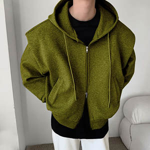 Sudadera con capucha extragrande de doble cremallera de felpa francesa al por mayor unisex casual con hombros caídos - Product Image 3
