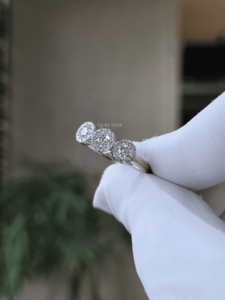 Round Lab Grown Diamond Three Stone Halo Ring 0.6 Ct Gold <b>Cluster</b> Statement Anniversary Gift for Women - Product Image 4