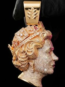 925 <b>Silver</b> Moissanite Queen Head Pendant Gold Plated Pave Portrait <b>Charm</b> Hip Hop Party Jewelry - Product Image 2