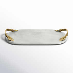 Plateau de service rectangulaire élégant en marbre avec poignées en feuille d'or, design classique, vaisselle à prix avantageux - Product Image 1